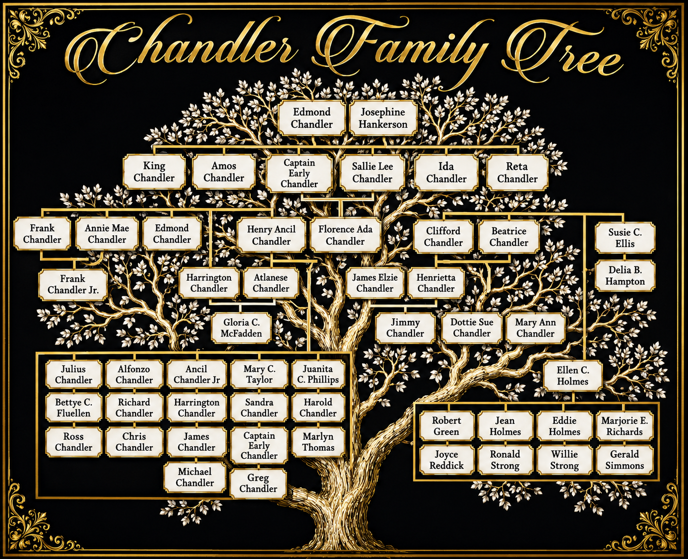 Chandler Family Tree showing generations from Edmond Chandler and Josephine Hankerson